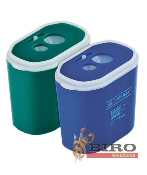 Ascuțitoare cu container, dublă, corp din plastic asortat, BUROMAX
